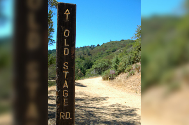 wooden sign for Old Stage Rd.