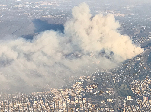 Aerial view of wildfire in Los Angeles